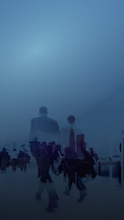 Business people in blue background